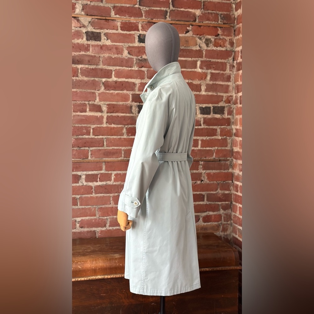 London Fog Belted Trench Coat Mint Sage Rain Coat Classic Vintage - Picture 3 of 17
